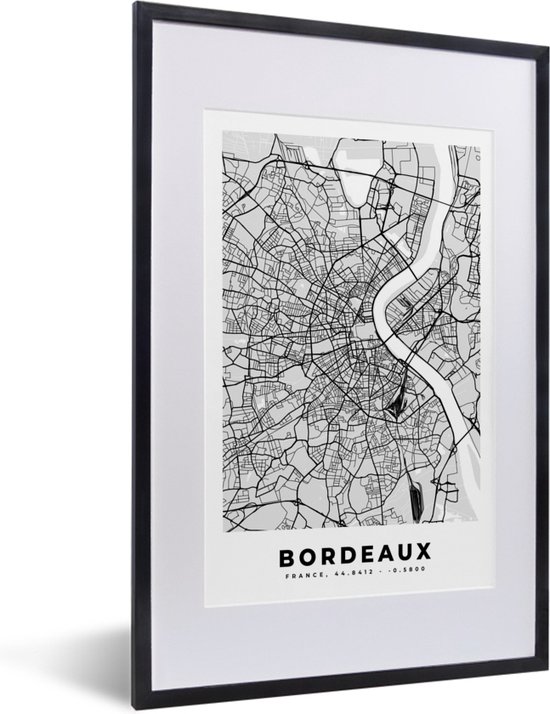 Cadre photo avec affiche – Plan d&rsquo;étage – Bordeaux – Plan de la ville – Carte – France – 40×60 cm – Cadre pour affiche