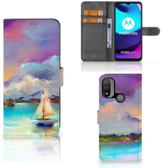 Coque Motorola Moto E20 | E30 | E40 PU Etui Housse en PU Cuir Portefeuille de Protection Bateau