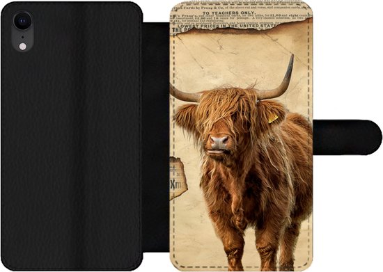 Étui pour iPhone XR Bookcase – Highlander écossais – Rétro – Journal – Avec compartiments – Étui portefeuille avec fermeture magnétique