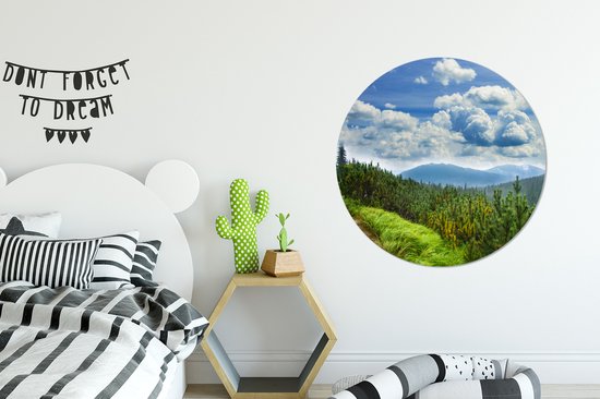 Chemin de la forêt dans les montagnes Sticker mural cercle mural 100×100 cm / cercle papier peint / cercle mural / cercle vivant – autocollant & coupe ronde