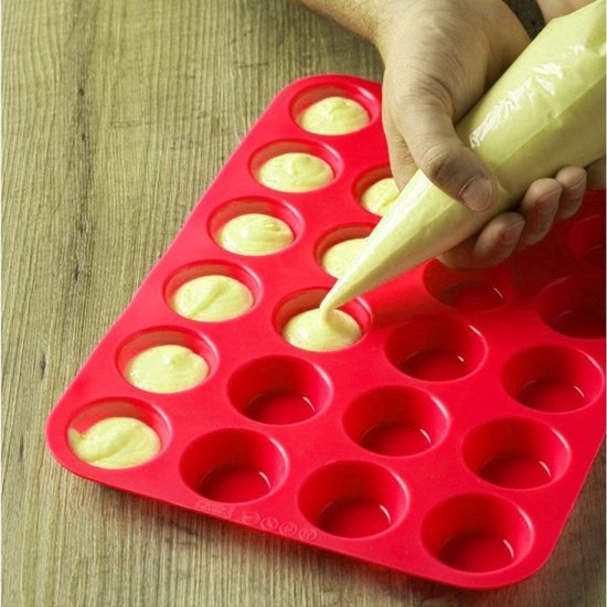 CHPN – Moule à muffins – Moule à pâtisserie – Mini muffin – 24 trous – Cuisson – Moule à pâtisserie – Moule à pâtisserie – Rouge – Siliconen