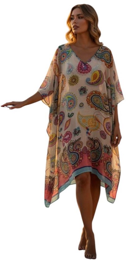 Caftan – Tunique – Robe – Satin de viscose – Soie Taille unique 38-48 bleu