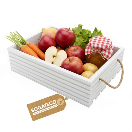 BOGATECO Boîte en bois Naturel 50x35x14.5 cm Boîte en bois Décoration Boîte en bois Boîte à fruits Boîte à légumes Boîte en bois pour le rangement Boîte de rangement Boîte en bois Cadeau Décoration Boîte à vin BLANC