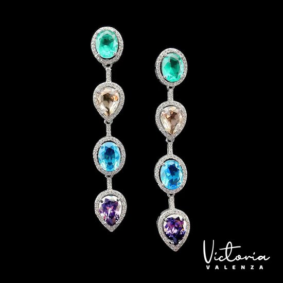 Boucles Boucles d&rsquo;oreilles&rsquo; Boucles d&rsquo;oreilles créoles de Luxe Victoria Valenza Monte Carlo pour femme , en Messing , pierre multicolore, couleur Argent , 1 paire