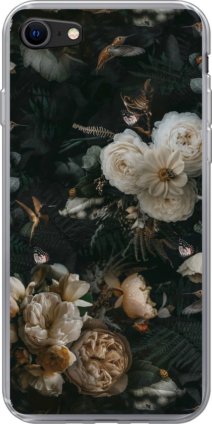 Coque iPhone SE 2020 – Fleurs – Motifs – Vogel – Coque de téléphone en Siliconen
