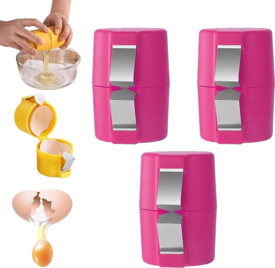 Coupe-coquilles d&rsquo;œufs – Coupe Coupe-oeufs – Ouvre-coquilles pour œufs durs, Casse-œufs pour œufs crus, pour œufs à la coque, Coupe-œufs en acier inoxydable, Coupe-coquilles pour la cuisine à domicile – Geen mains sales (Lot de 3, rose)