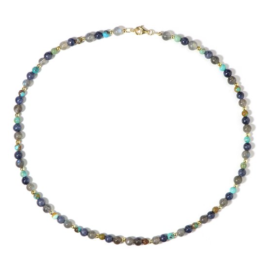 Cavill – Collier en Argent Sterling 925 – Labradorite 40,48ct, Turquoise 17,70ct, Saphir Bleu 49,65ct – Élégant Dames 50cm