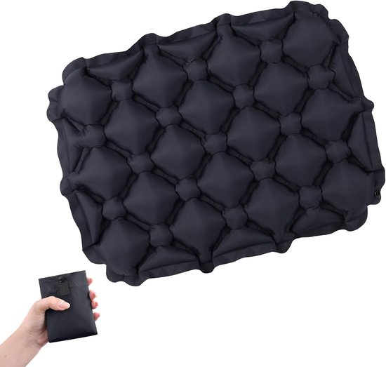 Coussins de siège – Gonflable – Coussin de voyage léger pour avion – Camping – Gradins – Randonnée – Bureau et voiture – Sac de rangement inclus – Noir