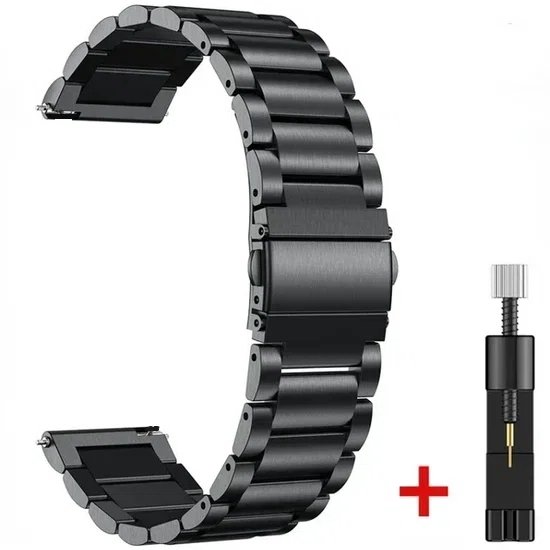 DrPhone ELITE – Bracelet de montre en métal et acier inoxydable 22 mm – Ajustement parfait – Kit de réglage inclus – Universel