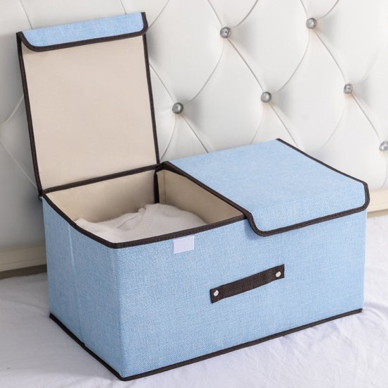 Boîte de rangement à double couverture en tissu de Katoen /boîte de rangement pliable-50*30*25 cm Blauw-ensemble : 2x rangement