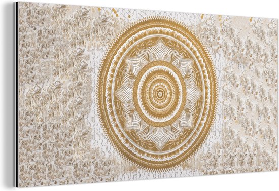Décoration murale Métal – Peinture Aluminium Industriel – Mandala – Fleurs – Or – Wit – Design – 160×80 cm – Dibond – Photo sur aluminium – Décoration murale industrielle – Pour le salon / chambre