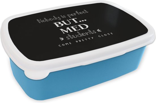 Boîte à lunch Blauw – Boîte à lunch – Boîte à pain – Médecine – Citations – Médecine – Student – 18x12x6 cm – Enfants – Garçon – Cadeau Sinterklaas – Distribution de cadeaux pour enfants – Chaussures cadeaux Sinterklaas
