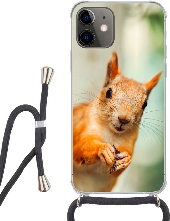 Étui téléphonique Convient pour iPhone 11 – Écureuil – Amusant – Noot – Kinder – Garçons – Filles – Enfant – Siliconen – Crossbody – Backcover avec Cordon – Étui téléphonique avec cordon – Étui avec corde Étui téléphonique