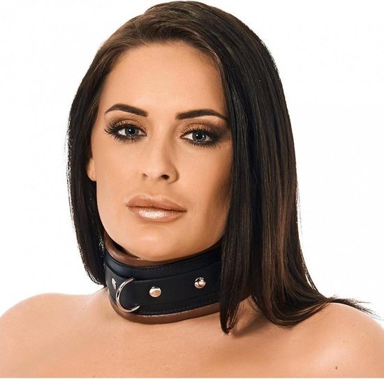 Collier cuir doublé et large – noir / marron – taille S / M