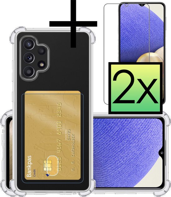 Coque Samsung Galaxy A32 5G Coque transparente Housse antichoc avec porte-cartes Porte-cartes avec 2x Protecteur d&rsquo;écran