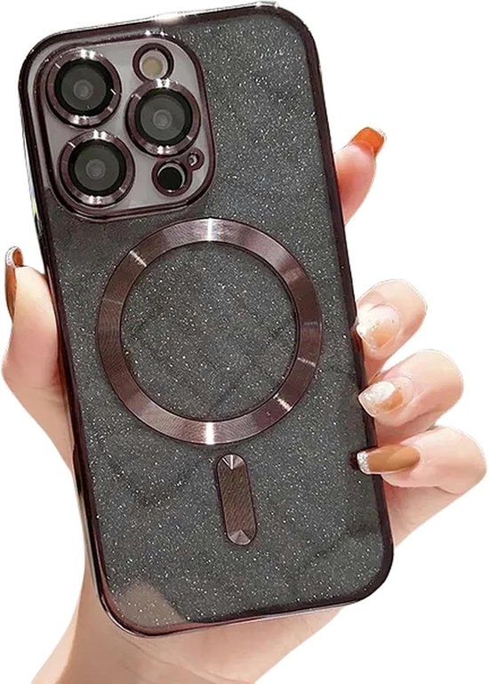 Coque à paillettes Glitter compatible avec la coque magnétique Magsafe Convient pour : iPhone 12 Pro Max – Coque en TPU souple – Zwart