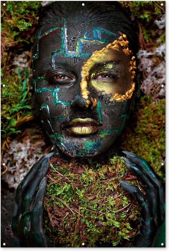 Décoration murale Femme – Peinture – Feuilles – 120×180 cm – Poster jardin – Toile jardin – Poster extérieur