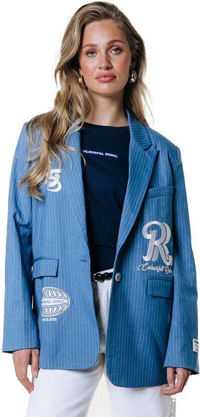 Colourful Rebel Jesra Pinstripe Melange Single Breasted Blazer- L
