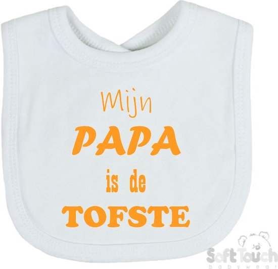 Bavoir Soft Touch Bavoir « Mon Papa est le PLUS COOL » Père Vaderdag Unisexe Katoen Wit/moutarde Taille 33×22 Cm