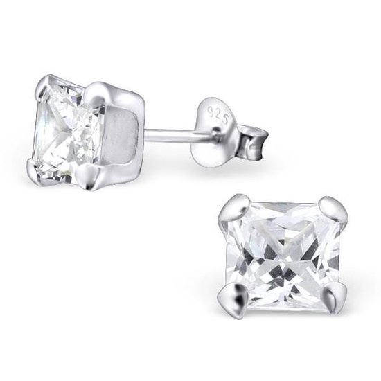 boucles d&rsquo;oreilles carré-zircone-argent 925-transparent-6mm