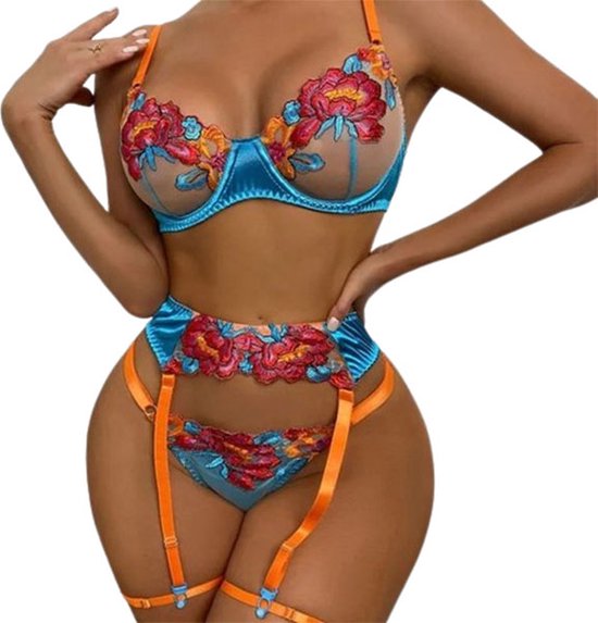 Bel ensemble de lingerie élégante – 3 pièces – Soutien-gorge, Slips et Bretelles – Jupe – Sous-vêtements érotiques pour femmes – Sexy et provocateur – Bonne qualité