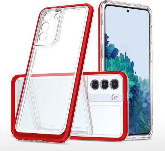 Coque adaptée pour Samsung Galaxy S21 Plus Coque arrière transparente avec bumper – Rouge – oTronica