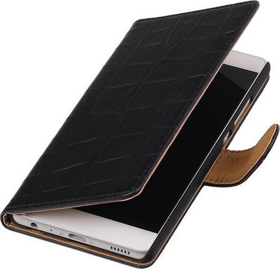 Etui Portefeuille Type Livre Crocodile Zwart pour LG X Power