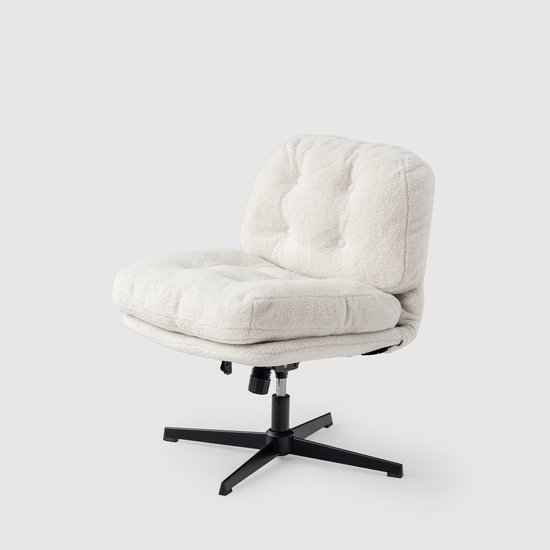 Chaise de bureau – Assise et dossier épais – Pivotante – Velours côtelé – Blanc