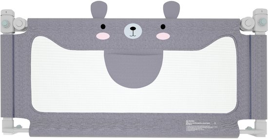 Barrière de lit 180 cm Barrière de lit bébé Réglable en hauteur, convient aux lits d&rsquo;enfants, lits pour adultes et tous les matelas, lits en bois massif, ours NAIZY