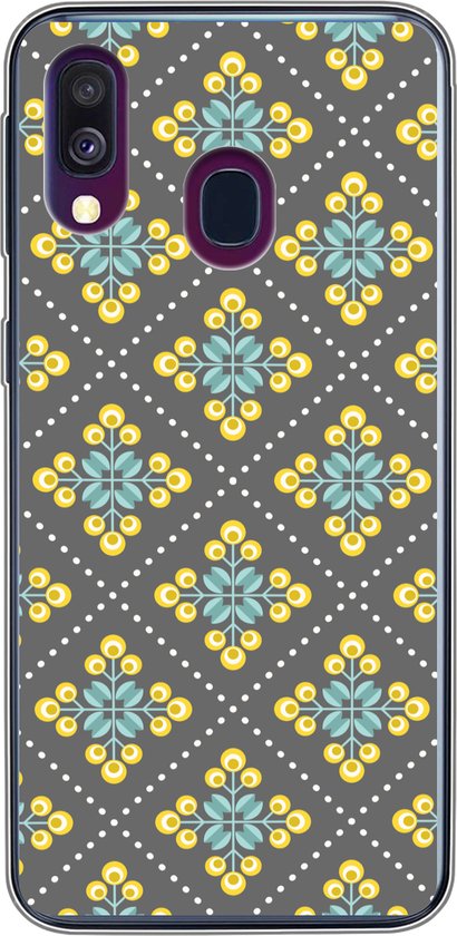 Coque Samsung Galaxy A40 – Design – Diamant – Fleurs – Grijs – Coque de téléphone en Siliconen