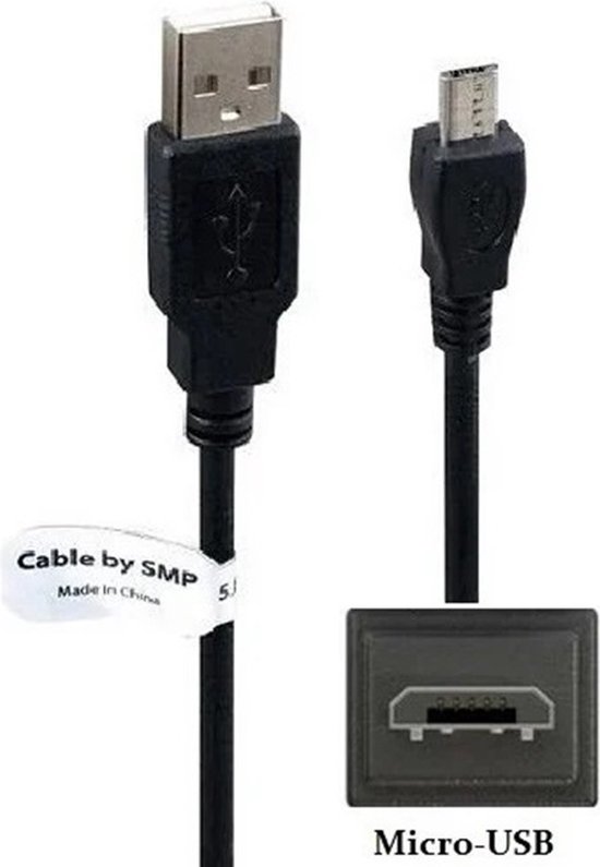 Câble Micro -USB OneOne de 2,0 m. Câble de charge Extra résistant. Câble de chargement robuste compatible avec les casques Philips BT50, BT100, BT100B, BT110, BT3500, kopTASH402, TAST702, TAUH202