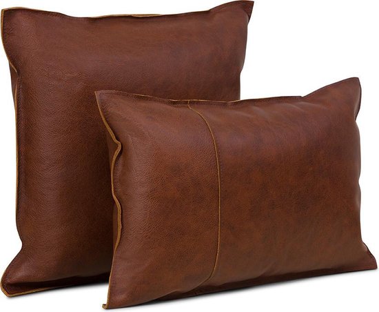 coussins en cuir, fait main, rectangulaire, brun rouille
