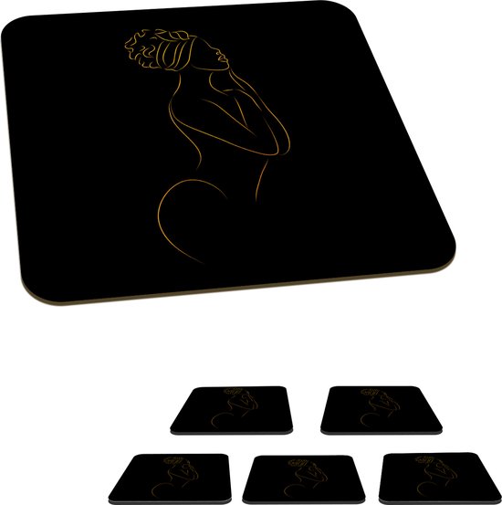 Dessous de Sous-verres – Femme – Chapeau – Noir et or – 10×10 cm – Dessous de verre – 6 pièces