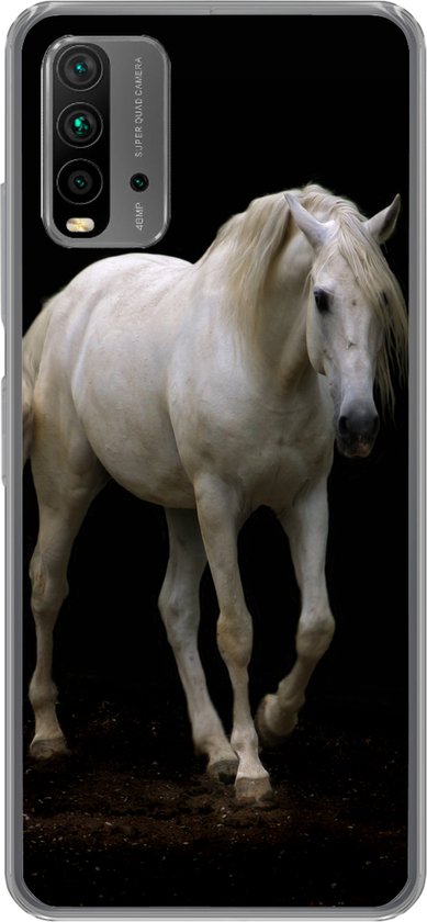 Coque Xiaomi Redmi 9T – Paarden – Animaux de la ferme – Zwart – Coque de Téléphone en Siliconen