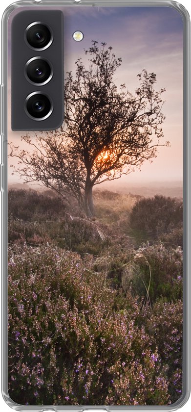 Convient pour la coque Samsung Galaxy S21 FE – La bruyère au lever du soleil – Coque de téléphone en Siliconen