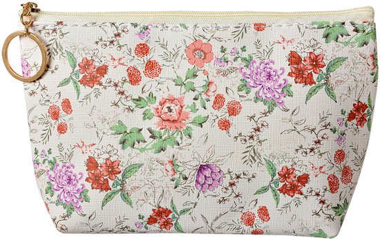 Clayre & Eef Trousse de toilette pour femmes 21x5x13 cm Beige Rose Synthétique Fleurs