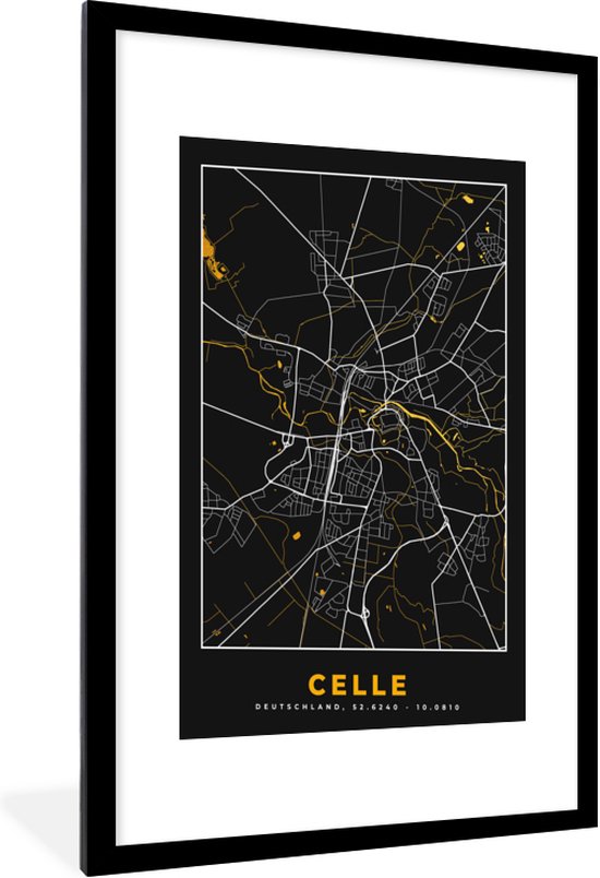 Cadre photo avec affiche – Allemagne – Black and Gold et or – Celle – Plan de la ville – Carte – Plan d&rsquo;étage – 60×90 cm – Cadre pour affiche