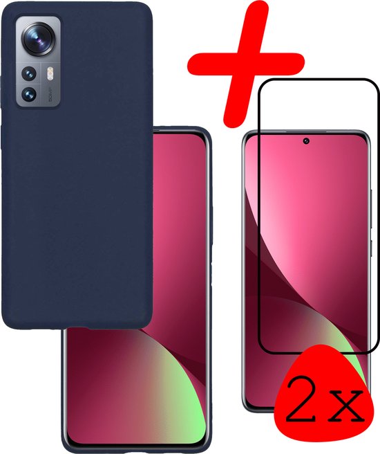 Coque arrière en Siliconen Xiaomi 12 Pro avec 2x protecteurs d&rsquo;écran – Coque en silicone Xiaomi 12 Pro – Blauw foncé