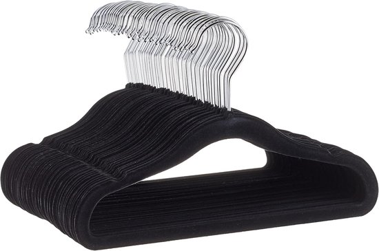 Cintres antidérapants en velours, 45 cm, lot de 50, noir
