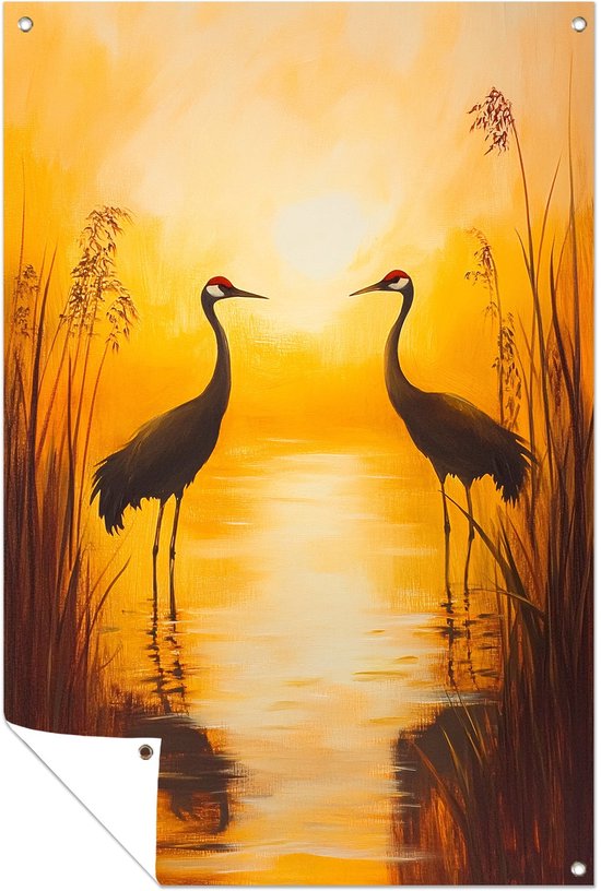 Deux grues au coucher du soleil – Affiche extérieure Grues – Décoration de jardin animaux – Silhouette – Affiche extérieure – Décoration murale de Décoration de jardin – Affiche de jardin 80×120 cm
