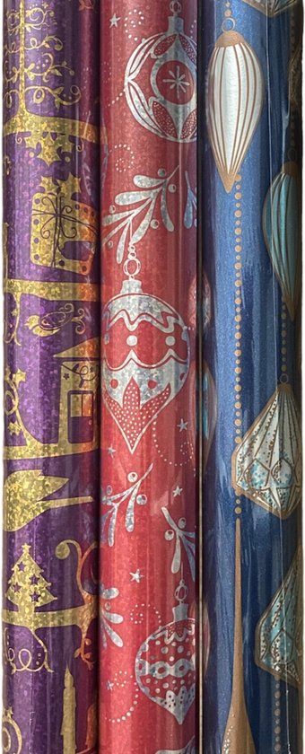 CADEAUX FESTIFS Papier d’emballage ‚Äì Papier cadeau ‚Äì 300 x 70 cm ‚Äì 3 rouleaux ‚Äì Noël ‚Äì Emballage cadeau de Luxe ‚Äì Coloré