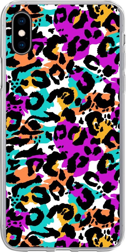 Coque iPhone Xs – Imprimé Panthère – Arc-en-ciel – Wit – Siliconen