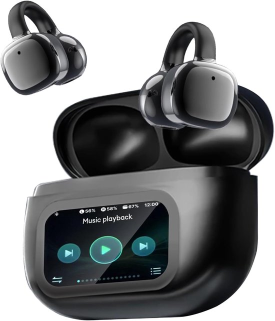 Casque Open-Ear, casque 5.4, écouteurs sportifs à clipser Open-Ear, traduction linguistique, 50 heures de lecture avec ENC, écouteurs Open Ear à écran tactile (Noir)