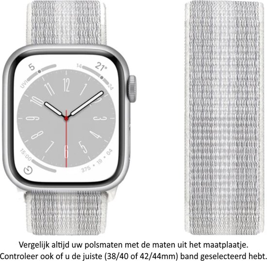 Bracelet de montre en nylon rayé Grijs Wit adapté aux Apple Watch 1, 2, 3, 4, 5, 6, 7, 8, 9, SE, 42 mm, 44 mm et 45 mm Série « Largeur femme » – Nylon tissé doux – 42 mm, 44 et 45 mm – Taille : voir photo taille