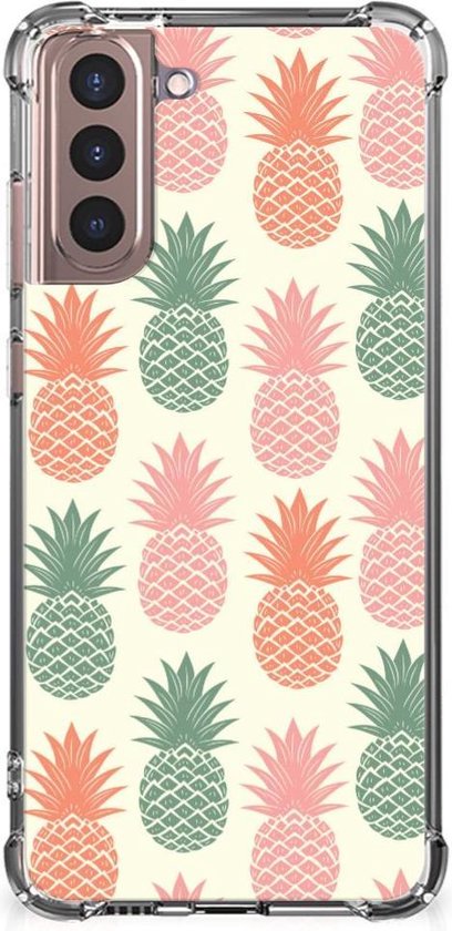 Backcase Etui en Siliconen TPU Samsung Galaxy S21 Plus Etui pour téléphone avec bord transparent Ananas