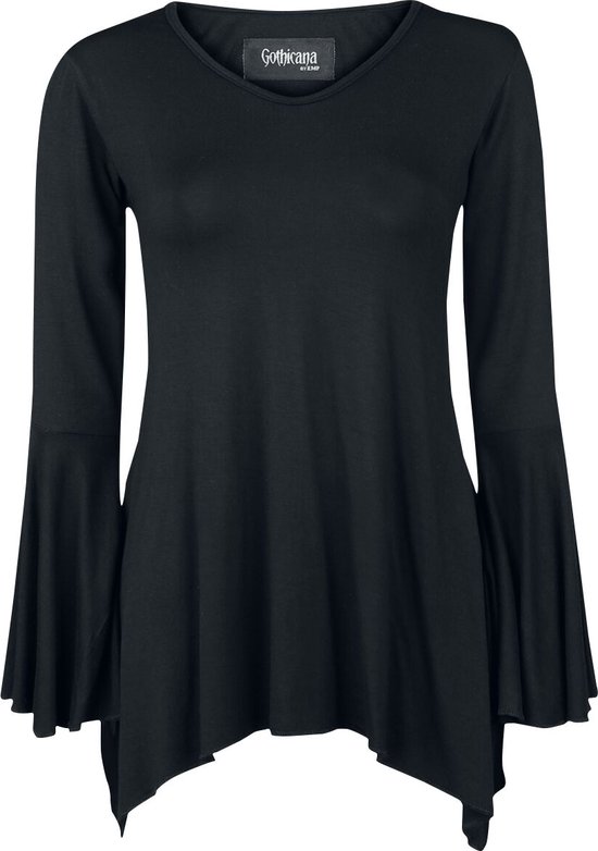 Chemise noire à manches longues style trompette Zwart pour femme – XL