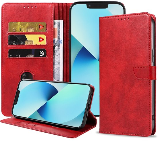 Étui en similicuir avec rabat magnétique et porte-cartes iPhone iPhone – Rouge – Smartphonica