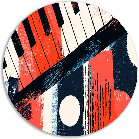 Décoration murale piano ronde – Cercles muraux instrument de musique – Tableau Cercles ronds – Décoration murale campagne – Tableau aluminium – Accessoires de bureau cercle mural aluminium 60×60 cm