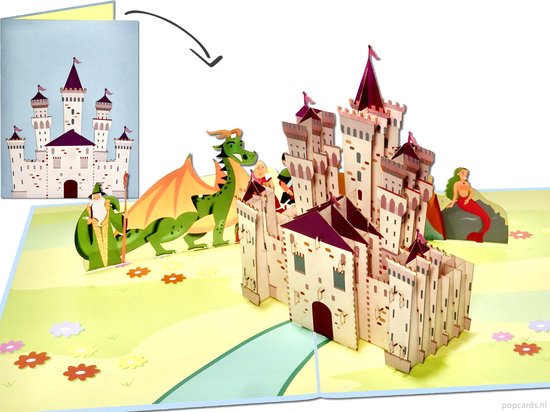 Cartes pop-up Popcards – Grande carte pop-up avec château de conte de fées Disney Prins Princesse Princesses Assistant Sirène Conte de fées Conte de fées Livre de conte de fées Carte pop-up Carte de vœux 3D