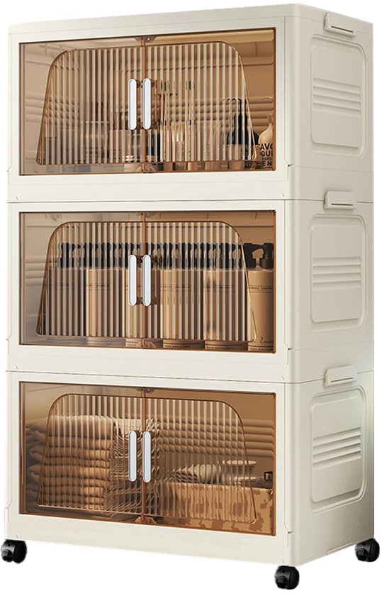 Boîte de rangement – Bacs de rangement empilables à 3 niveaux – Boîte de rangement avec couvercle – Armoire de rangement pliable – Avec Roues pour Chaussures pour femmes , bureau et maison